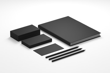 Mockup black textured business cards on white paper background