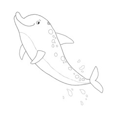 Contour image of a dolphin. Coloring book illustration. Cartoon vector hand drawn eps 10 illustration isolated on white background in a flat style.