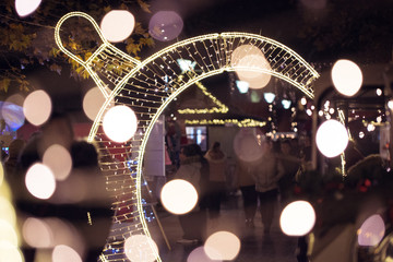 Christmas decorations at night with out of focus background