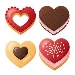 Set of desserts, cakes, candy and food. Cartoon style. romantic set. Vector illustration.