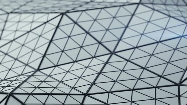 Low poly triangulated surface. Futuristic polygonal shape with lines. Contemporary abstract motion background. Seamless loop 3D render animation