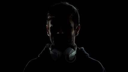 Dangerous spy with headphones, illegal privacy attack, data leakage from server