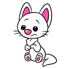 Fototapeta na wymiar White kitten little cute minimalism character cartoon illustration isolated image