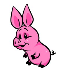 small pink beautiful pig cartoon illustration isolated image