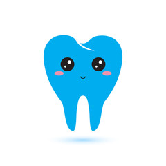 Cute tooth icon in kawaii japan flat style.