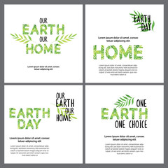 Earth day cards, posters templates set, universal green topography design