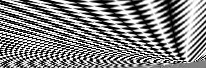 Obraz premium Abstract Black and White Geometric Pattern with Metallic Grid. Spotted Optical Psychedelic Illusion. Raster. 3D Illustration