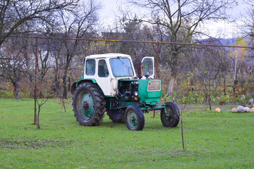 Farm tractor on private courtyard 