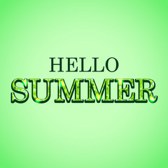 Hello summer glitter text on green background
