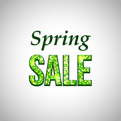 Spring sale gold glitter text on white background