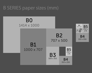 Paper sizes format comparison of series B, range from B0 to B10, vector graphics - 257298900