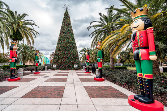 ORLANDO, FLORIDA, USA - DECEMBER, 2018: Christmas Tree at Eola Park