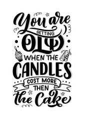 Birthday lettering in retro style. Anniversary invitation card. Vintage invitation template for celebration design. Funny quote