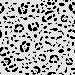 Seamless Animal print, black spots of a jaguar. Transparent background. Stock vector illustration.