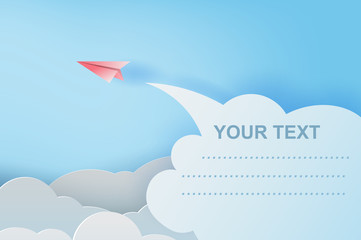 Paper art and craft of red paper airplanes flying on blue sky and clouds, Creative design paper cut business success and leadership concept idea,Your text space pastel background,Vector illustration