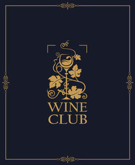 wine club emblem with grapes and glass