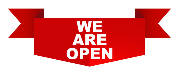 red vector banner we are open