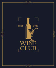 wine club emblem with bottle and glass