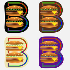 double burger in letter b typographic emblem