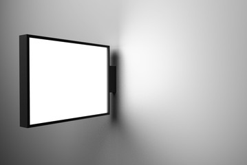 Blank store signboard mock up, 3d rendering illustration. Empty market light box mockup.