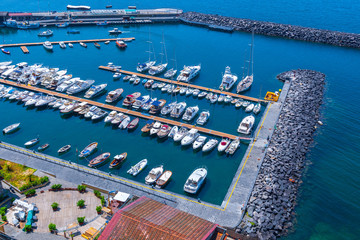 Seascape beautiful famous coastline. Panorama of gulf and seaside view Sant'Agnello near Sorrento, Naples, Campania, Italy.