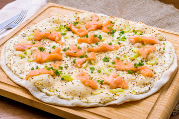 Pizza with salmon
