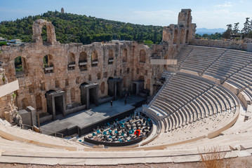 The Odeon of Herodes Atticus called Herodeion or Herodion, a stone theater structure located on a...