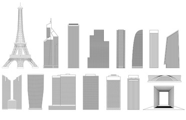 Paris skyscrapers and towers, outlines vector