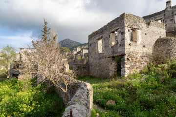 Fototapeta na wymiar The abandoned Greek Village of Kayakoy, Fethiye, Turkey. Old greek houses, kaya koy near Mediterranean coast. 