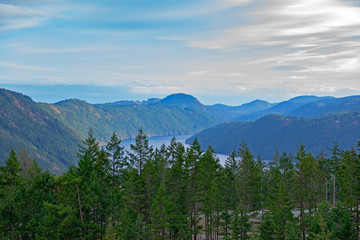 Fototapeta premium View of the gulf islands from the Malahat summit in Vancouver Island, Canada