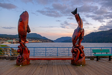 Sunset view of waterfront marina in Port Alberni, Vancouver Island