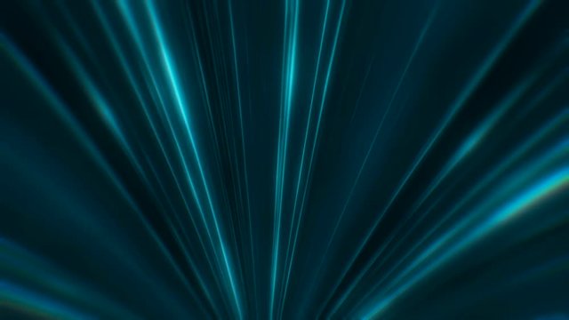 Animation of equal colorful turquoise neon rays motion in abstract neon tunnel on the dark background. Colorful abstraction.