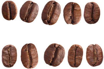 Collection of coffee beans. Isolated on white background.