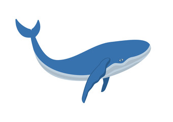 Flat Vector simple logo blue whale for print isolated on white background.