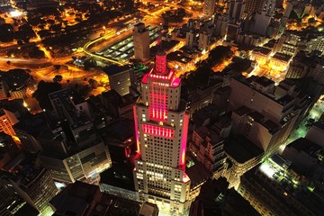Aerial view of Santander's Lighthouse, a tourism point exactly in the center of Sao Paulo, Brazil....