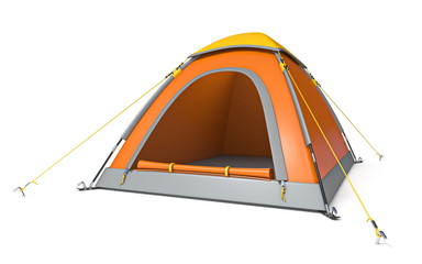 Orange yellow camping tent side view 3D