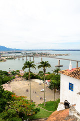 Landscape view of the city of Vitoria, Espirito Santo, Brazil seen from the magical Convento Da Penha located on top of a hill and surrounded by nature