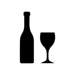Wine bottle with wine glass icon isolated on white background. Vector illustration.