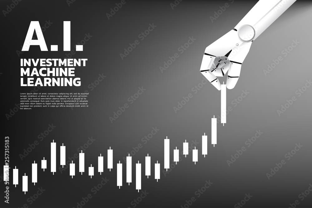 Poster robot hand move pull business graph higher. business concept for machine learning , a.i artificial i
