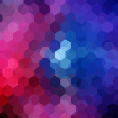 Fototapeta na wymiar Background made of pink, purple, blue hexagons. Square composition with geometric shapes. Eps 10
