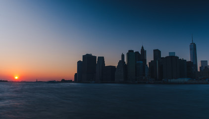 Long exposure Manhattan skyline at sunset