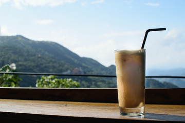 Taiwan Iced Coffee Overlooking Juifen Mountains 