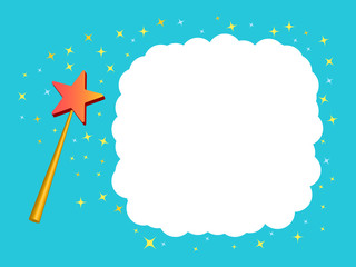 Magic wand with star on isolated background with bubble for text. Cartoon concept, miracles. Vector illustration.