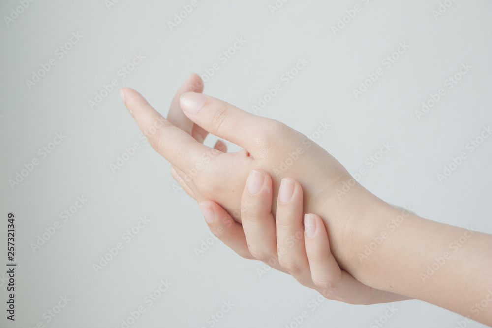 Sticker woman hands applying hand cream.