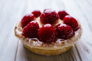dessert background, food photo art. delicious raspberry vanilla cream cheese berry tart. sweet treat, confectionery, traditional recipe