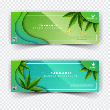 Banner plant and cannabis oil drop, bottle vector.