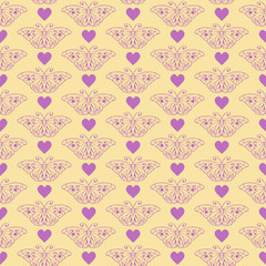 Butterflies and hearts seamless pattern