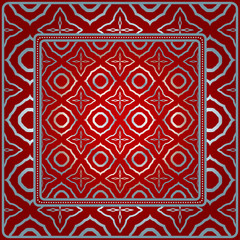 Design For Square Fashion Print. For Pocket, Shawl, Textile, Bandanna. Geometric Pattern. Vector Illustration. Red silver color