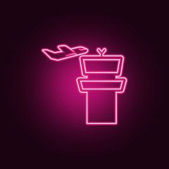 tower and airplane icon. Elements of Airport in neon style icons. Simple icon for websites, web design, mobile app, info graphics