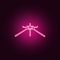 airplane on the landing site icon. Elements of Airport in neon style icons. Simple icon for websites, web design, mobile app, info graphics
